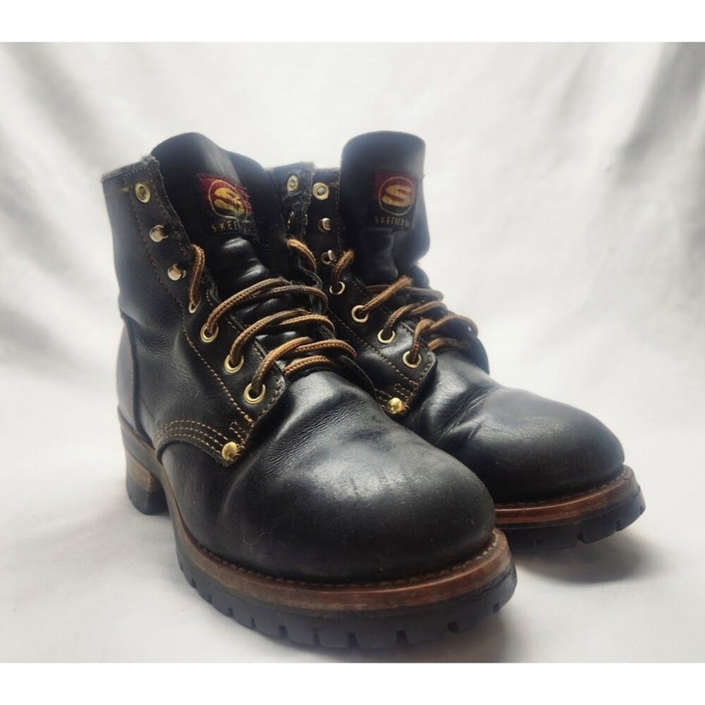 Skechers Combat Boots Womens Size 7 Style 7210 Black Leather Lace Up Vintage
